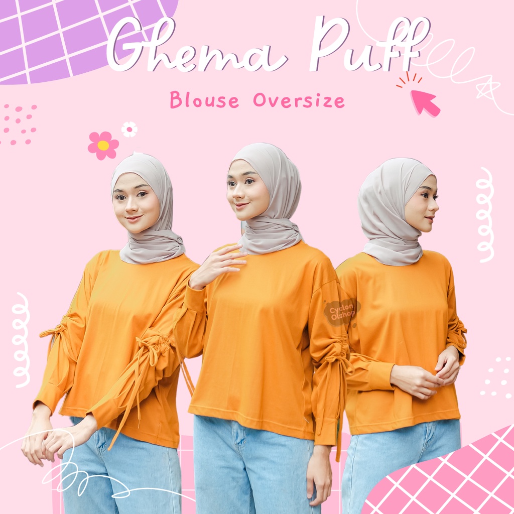 [CYC | COD] REALPICT | Ghema Puff Blouse Top | Kaos Serut Basic Oversize Kekinian | Cotton Combed | Atasan Trend Wanita Murah Best Seller