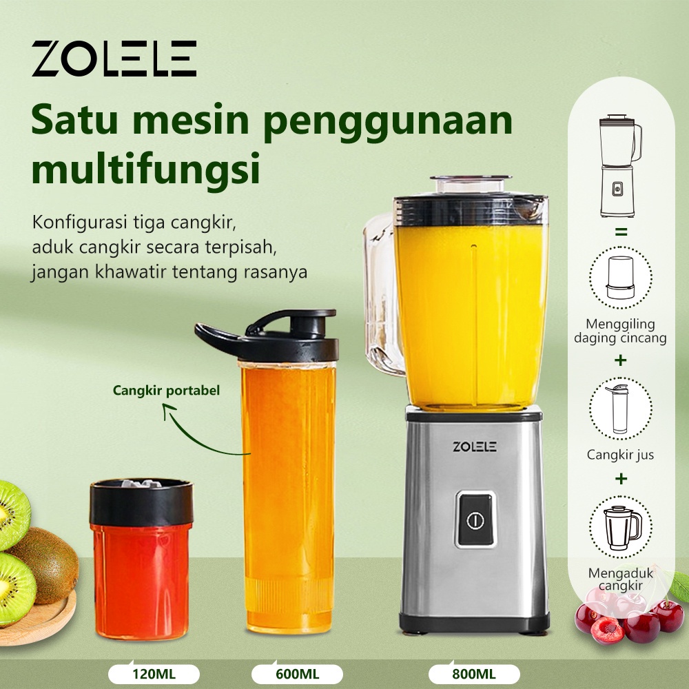 ZOLELE Blender Juicer Besar 1520ML Cold Ampas Terpisah 3 In 1 Pembuat Jus Sharp Ampas Juicer Mixer Stainless Steel ZI101