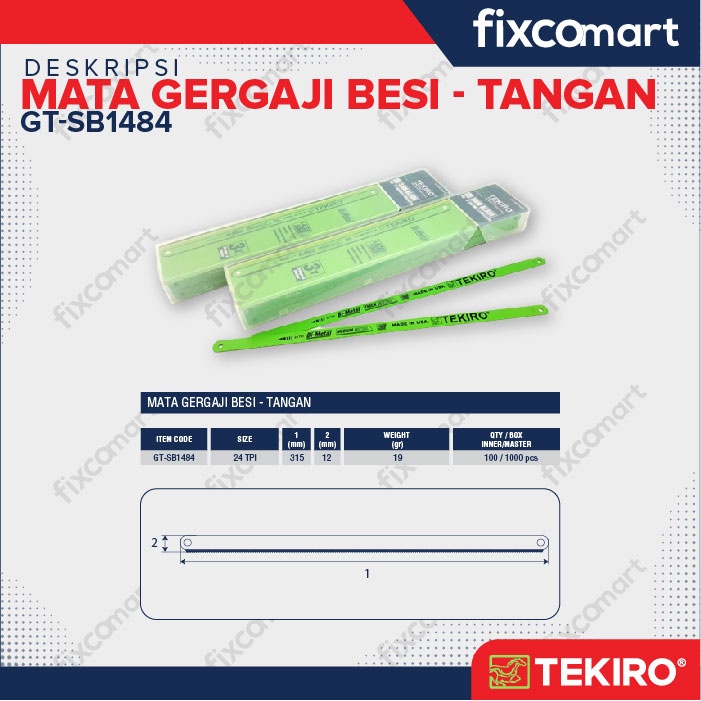 Tekiro Hacksaw Blade 12&quot; X 1.1 Mm X 24 Tpi / Mata Gergaji Besi