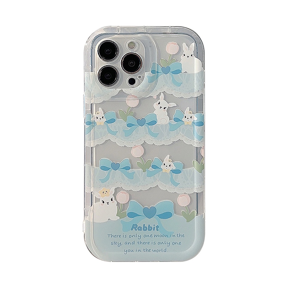 IPHONE Ins Lucu Renda Biru Kelinci Kartun Silikon Case Untuk Iphone14 11 12 13 PRO MAX Casing Cover Pelindung AT0055