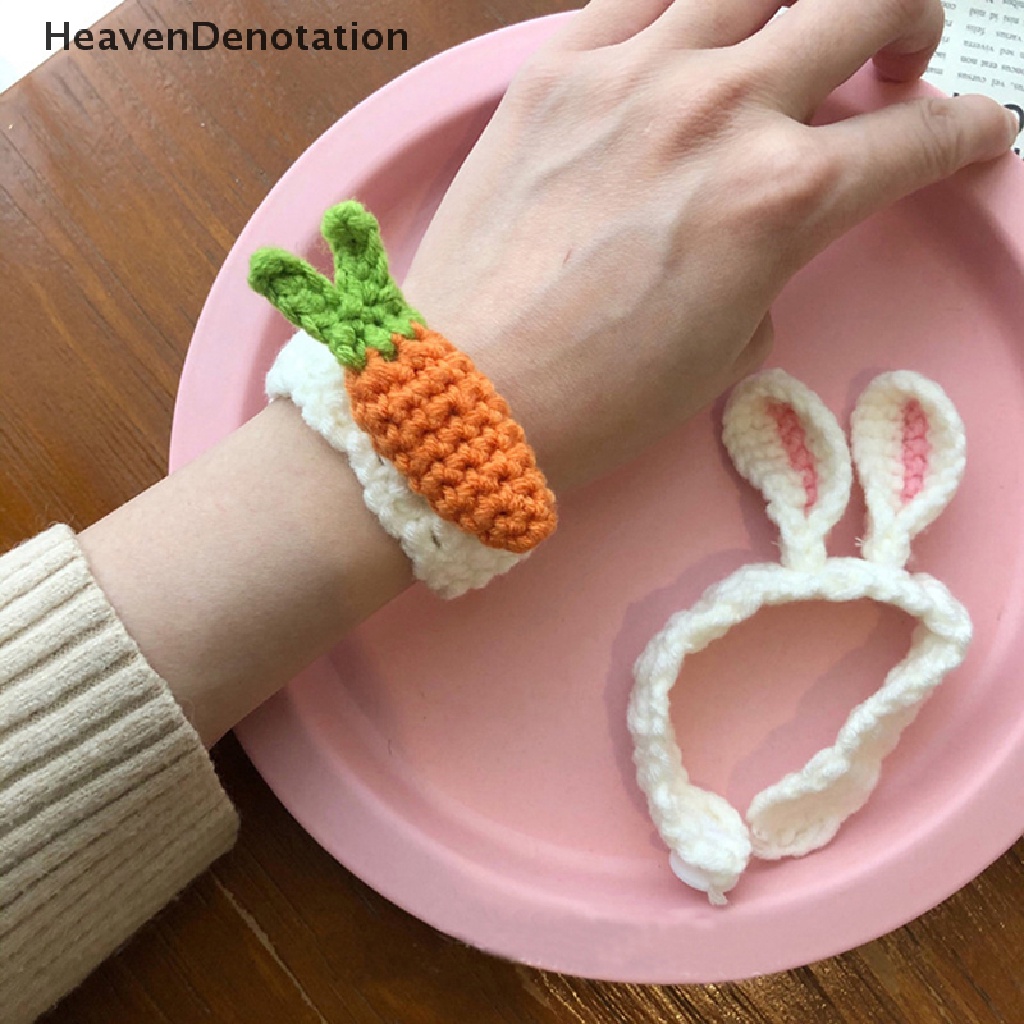 [HeavenDenotation] Lucu Wol Buatan Tangan Hewan Gelang Knitg Crochet Telinga Kelinci Wortel Katak Gelang Fashion Perhiasan Untuk Siswa Menenun Tali Tangan HDV