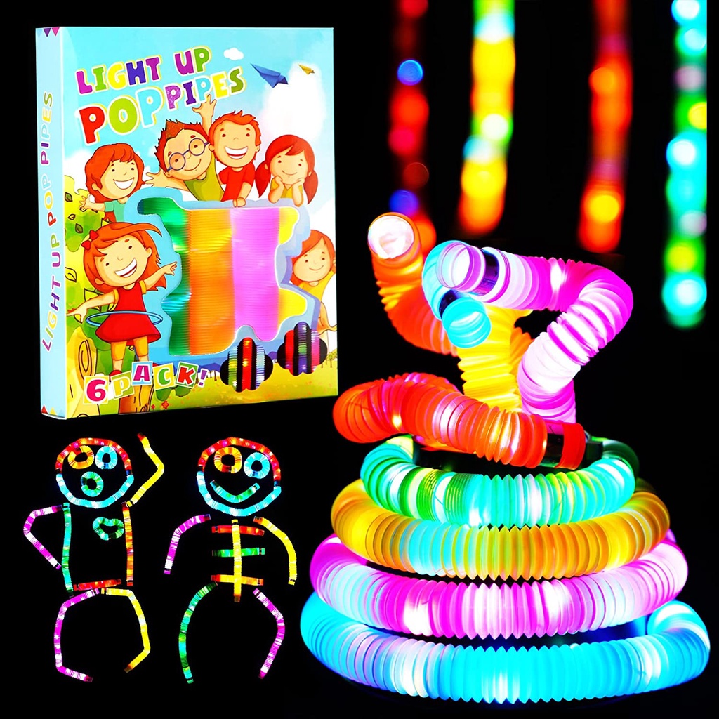 Light Up Pop Tabung Fidget Toy Sensory Tube Mainan Balita LED Pop Glow Stik Glow in The Dark Perlengkapan Pesta