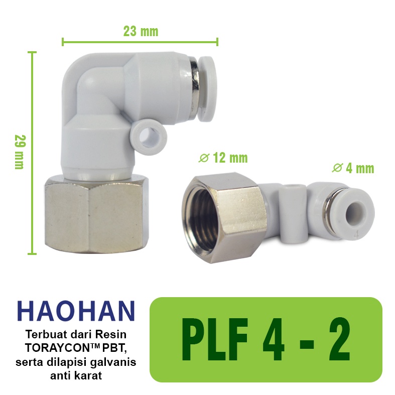 PL Elbow Fitting Dorong Pneumatic 90 Derajat FITTING ELBOW PNEUMATIC SELANG PLF FEMALE