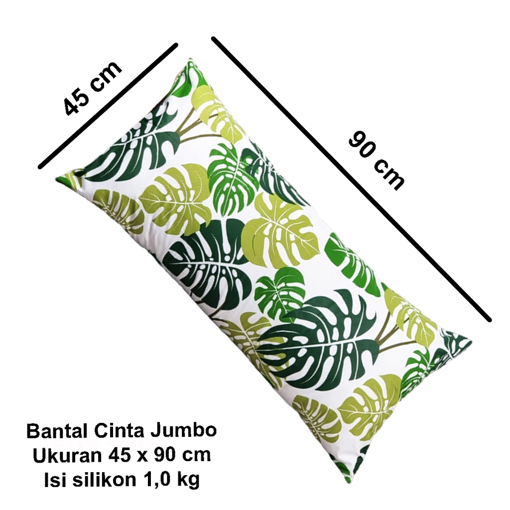[✅COD] Bantal Guling Cinta Jumbo 45x90 Green Monstera Dekorasi Kamar Perlengkapan Rumah