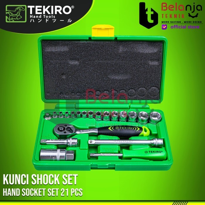 Shock Tekiro Kunci Sok Set Tekiro 21 Pcs Socket Wrench 1/4 - 3/8 Mata Shock