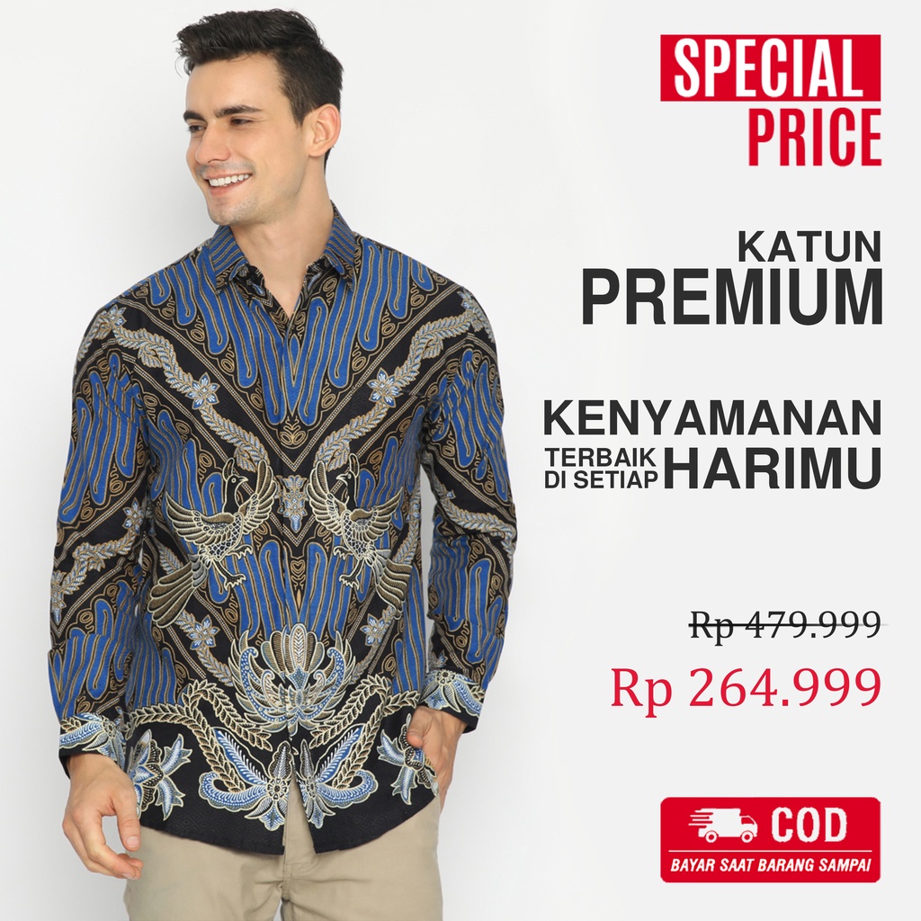 KEMEJA BATIK PRIA Artha Dobby Premium Hem Lengan Pendek Panjang Navi Blue Biru  722719 Cap 72 - Baju Kemeja Atasan Pakaian Setelan Batik Pria Cowok Laki Laki Remaja Keluarga Kantor Lengan Pendek Modern Slimfit Slim Fit Premium Kekinian