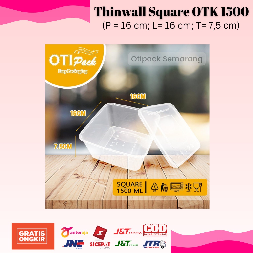 Otipack Thinwall Kotak Penyimpanan Food Box Container Plastik Set Transparan Bening Murah 1500 ml