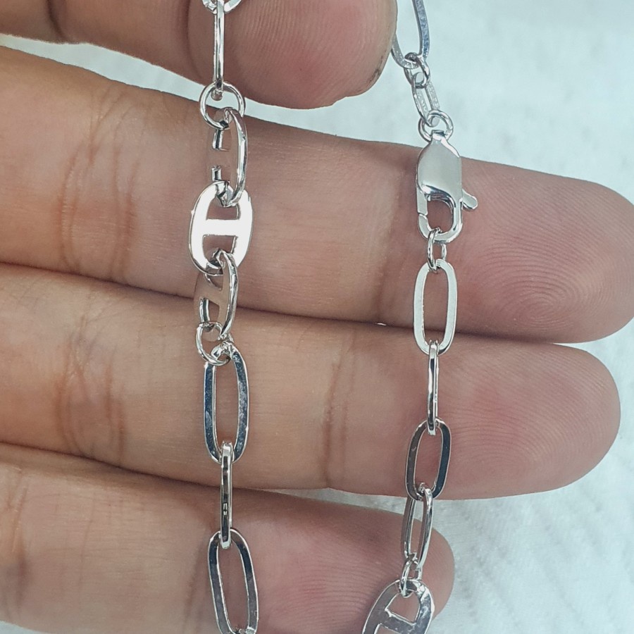 gelang model hollow rantai variasi putih emas 75 % 750 75% 17k