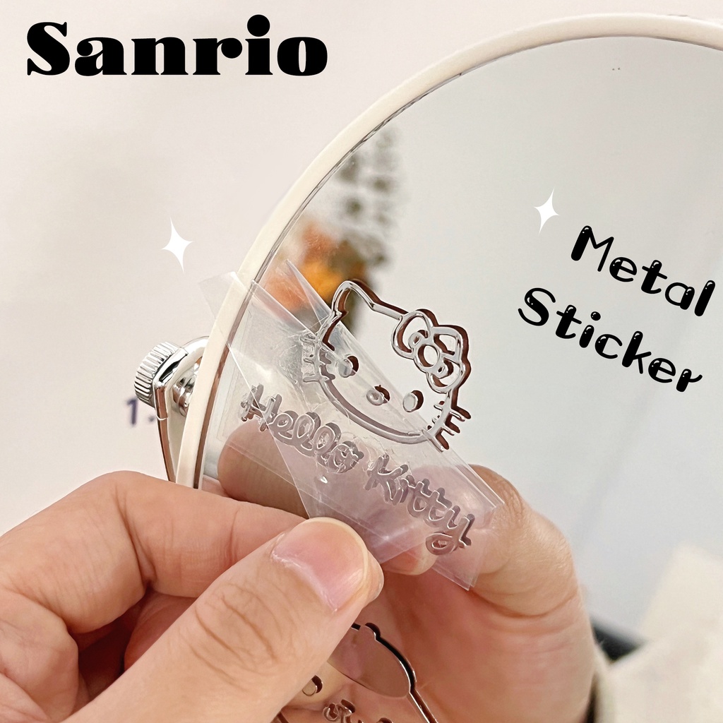 1pc Sanrio Lucu Stiker Logam Desktop Ponsel Cermin Hias Stiker MyMelody HelloKitty Kuromi Cinnamoroll Tahan Air Stiker Garis Perak