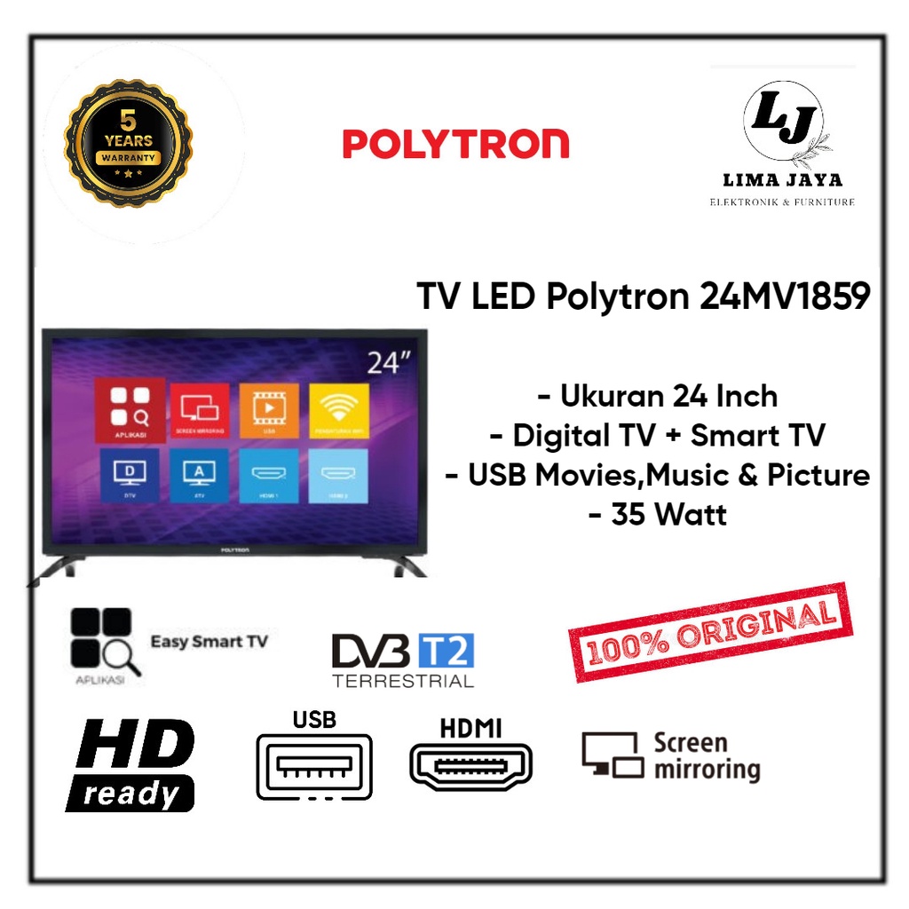 POLYTRON LED TV 24MV1859 Digital  + Smart TV LED 24 Inch