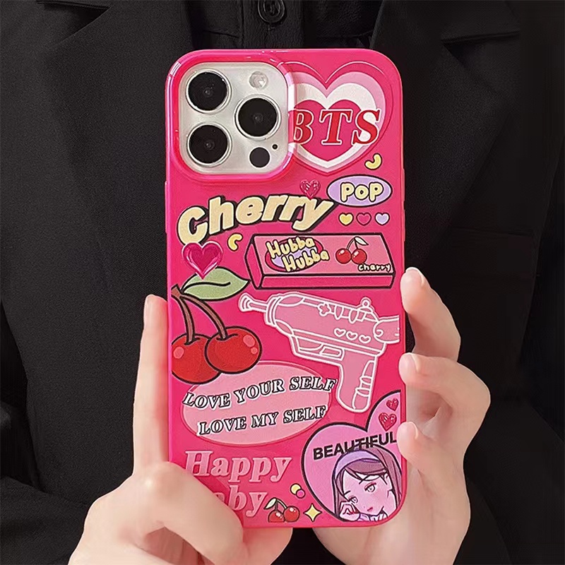 IPHONE Ins Pola Cherry Cocok Untuk Iphone14 14pro 14plus 13 13mini 13pro 13prm iPhone12 7Plus 8Plus Xr XS 13 12mini Pro Max TPU Empat Sudut Casing Ponsel Tahan Guncangan