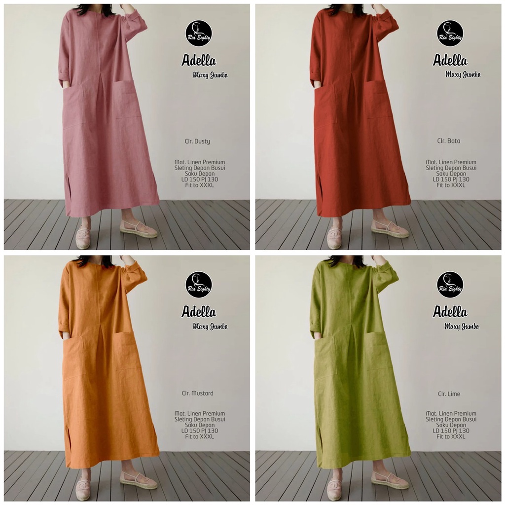 ADELLA DRESS / 7.7 / BAHAN LINEN PREMIUM / LD 150 CM / DRESS MAXY OVERSIZE JUMBO / RIA EIGHTY