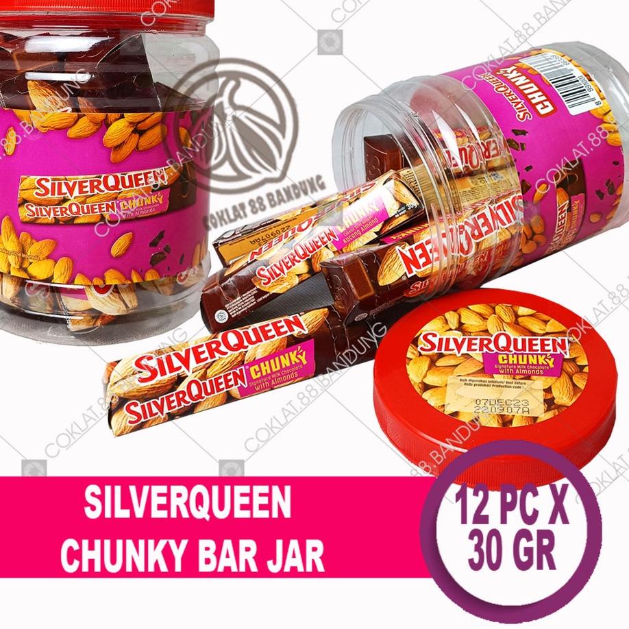 

☄ SilverQueen Chunky Bar Toples Isi 12 pcs X 30 gr Coklat - Cokelat SIlver Queen ChunkyBar Jar 30 gram X 12 Batang Milk Chocolate Cashew Almond BOX ℗