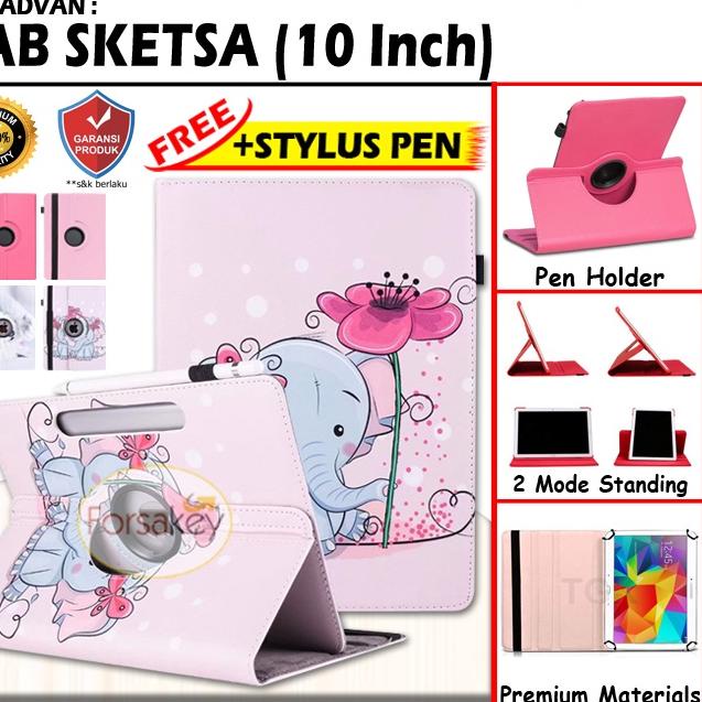 ♜ Advan Tab Tablet Sketsa 10 10.1 Inci Inch Sketsa 1 2 Rotate Leather Flip Case Casing Book Cover Sa