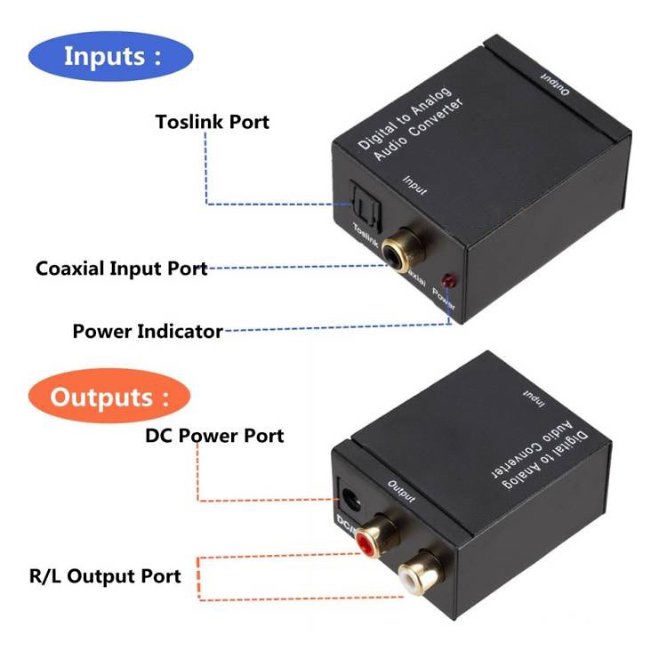 Digital to Analog Audio Converter Toslink Optical Coaxial to RCA untuk LED TV Bluray Plus Kable