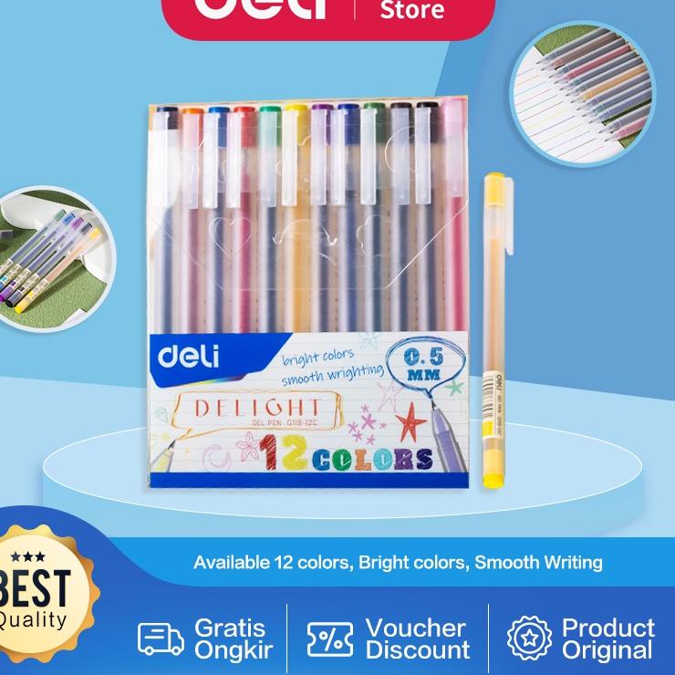 

Code2i2Hw Deli School Gel Pen / Pulpen Gel 0.5 mm 12 Warna Penulisan Halus EG119-12C