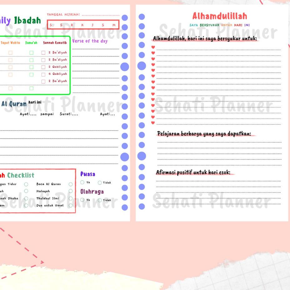 

idEe3E8 Daily Ibadah Tracker / Muslim Planner / A5 & B5 Kertas Binder Loose Leaf / Ramadhan Planner / Isi Kertas File / Sehati