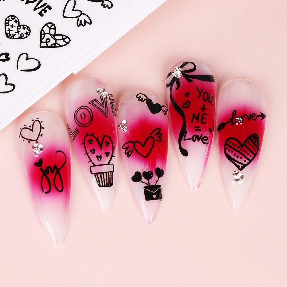 MXBEAUTY Stiker Kuku Hati Sweet Self Adhesive Ikatan Simpul Kaktus Hari Valentine Nail Art Nail Art Dekorasi