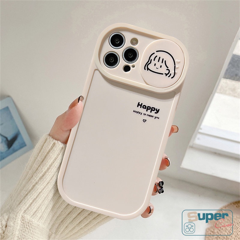 Casing Ponsel Kompatibel Untuk IPhone 7plus 8plus 11 12 13 Pro MAX XR 7 8 Plus X XS MAX Kartun Lucu Cewek Cowok Beruntung Push Pull Window Pelindung Lensa Kamera Soft TPU Couples Cover