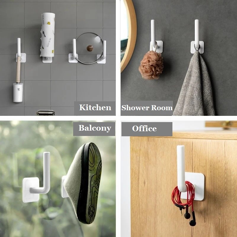 Berbentuk L Bebas Pukulan Self-adhesive Hook Kreatif Kamar Mandi Multifungsi Kuat Lengket Kait Dinding Gantungan Kain Dapur Tahan Air Rak Kertas Roll Rak