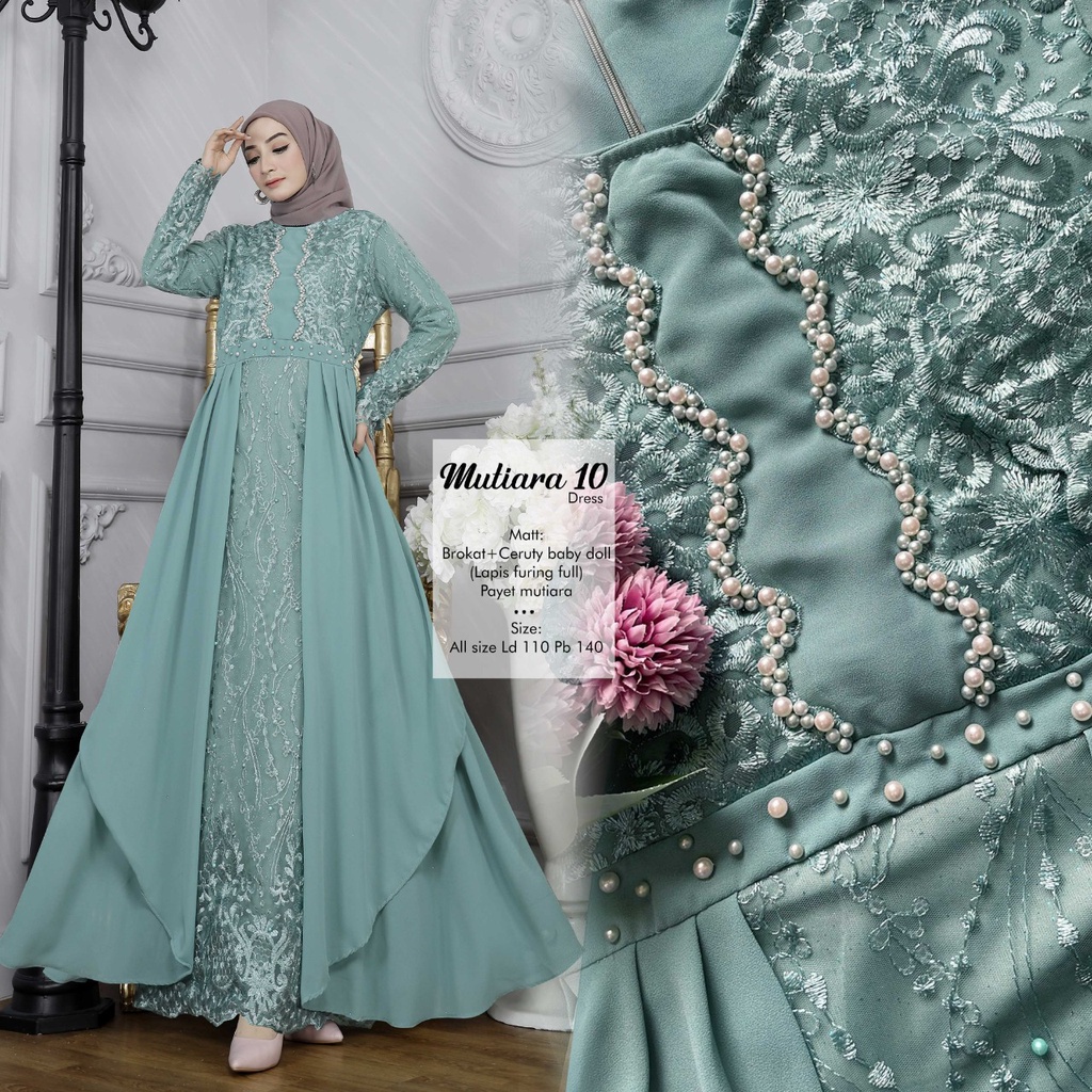 Khadijah Humaira Gamis Ceruty Babydoll Brokat Tille Mutiara10 TERLARIS