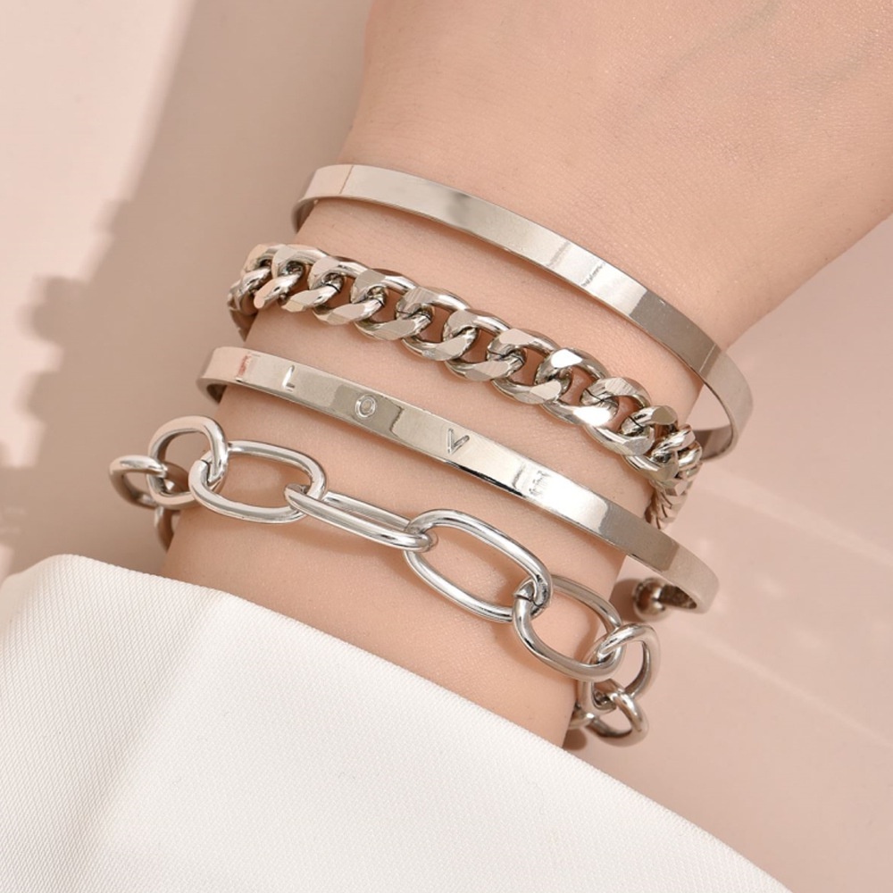 Gelang Rantai | Gelang Model Campur | Gelang Model Hollow Tumpuk | Aksesoris Wanita | Sendok Garpu Bahan Stainless Steel