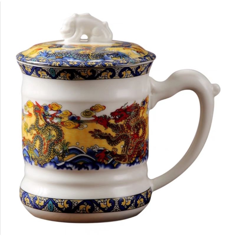 GELAS CANGKIR CLASSIC CHINA UKIR LUKISAN KERAJAAN PANDITA ANTIK MODERN KERAMIK PORSELEN GUCI