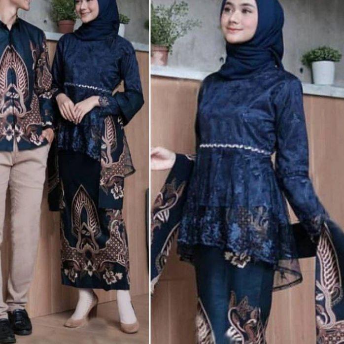 ❇ Couple Kebaya Modern Baju Wisuda Tunangan Lamaran Terbaru Baju Batik Brokat Couple navy ✷