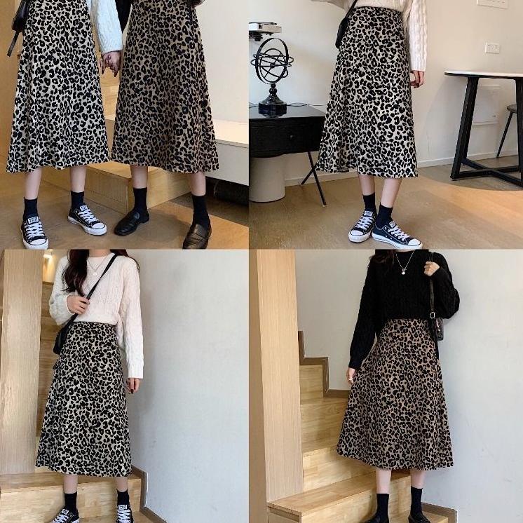 ♣ Rok Macan Leopard Panjang / Rok A-line Bahan Woolpeach kualitas ok / Rok leopard panjang / flare s