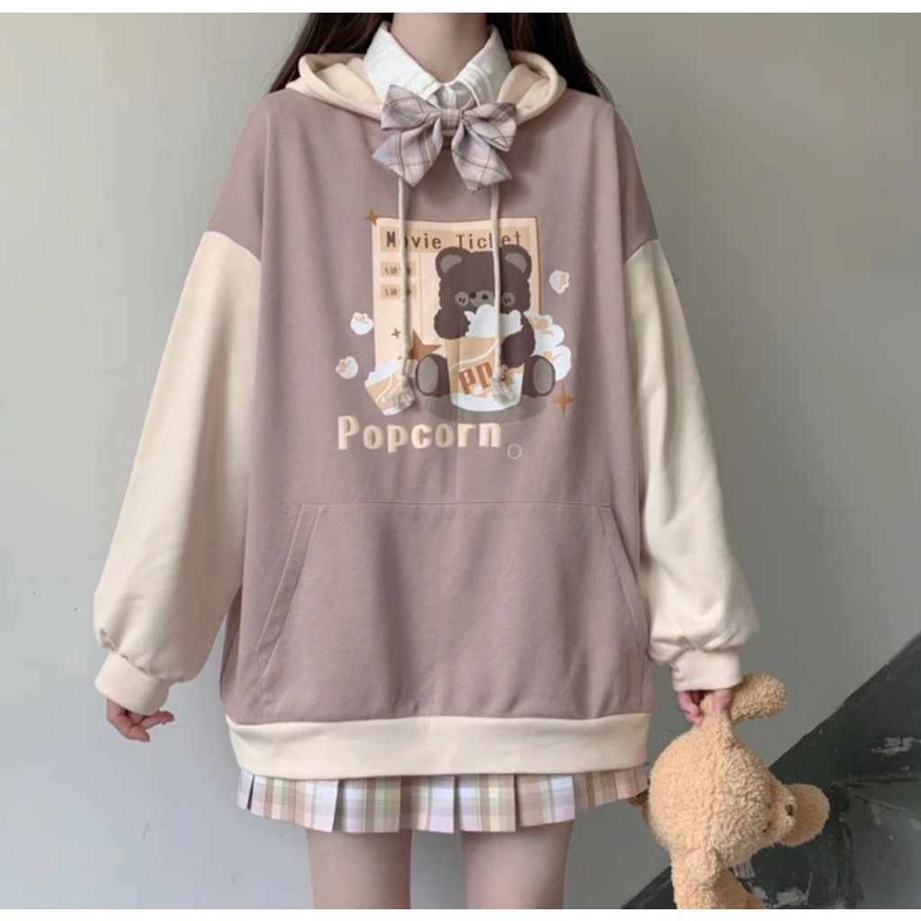 Sweater Hoodie Wanita POPCORN Hoodie Jumper Jacket Fashion Korean Kekinian Kasual Outfit Terbaru