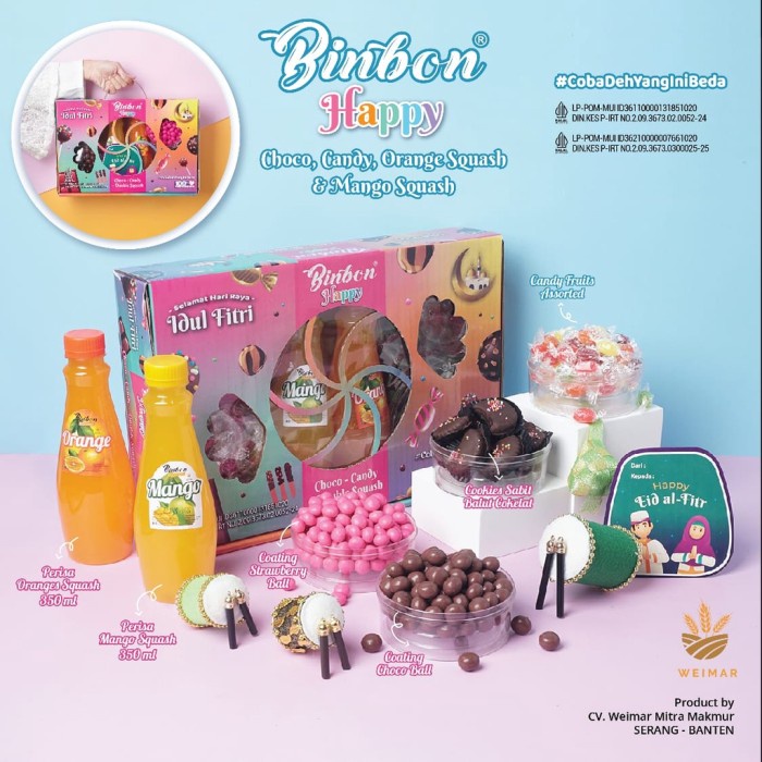 

Kue Kering Lebaran Binbon Happy Choco Candy Squash Halal / Hampers