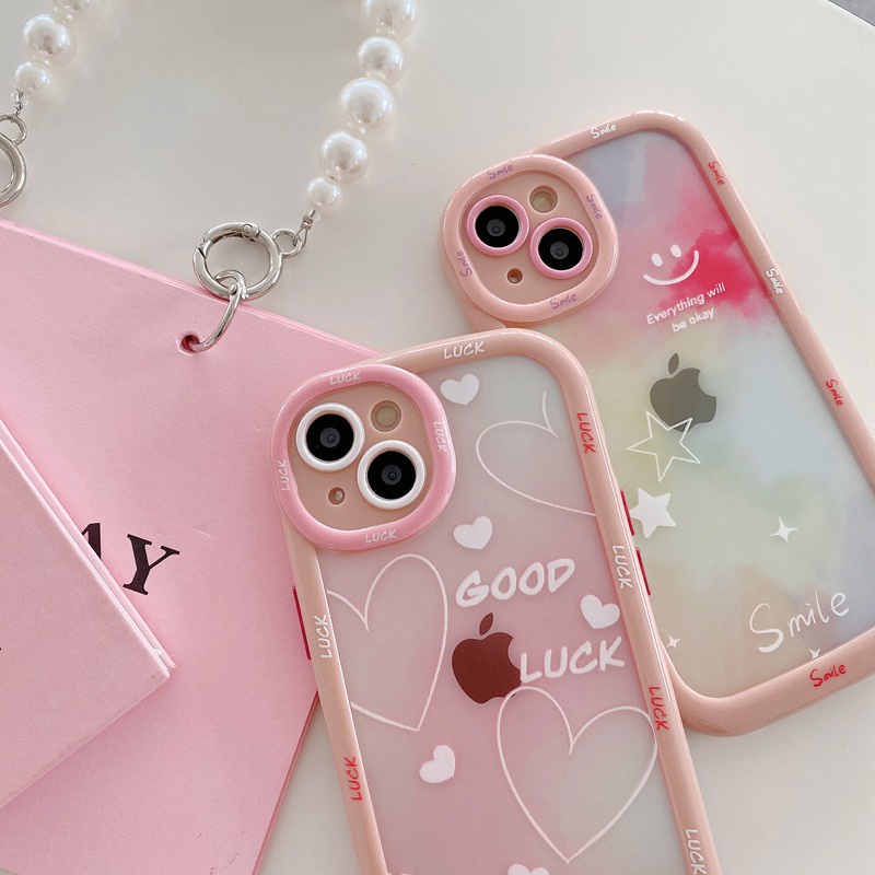 1PC Gradient Puff Case IPhone 11 12 13 14 Pro Max Soft Phone Case Cute Good Luck Love Star Phone Case Cover Bumper