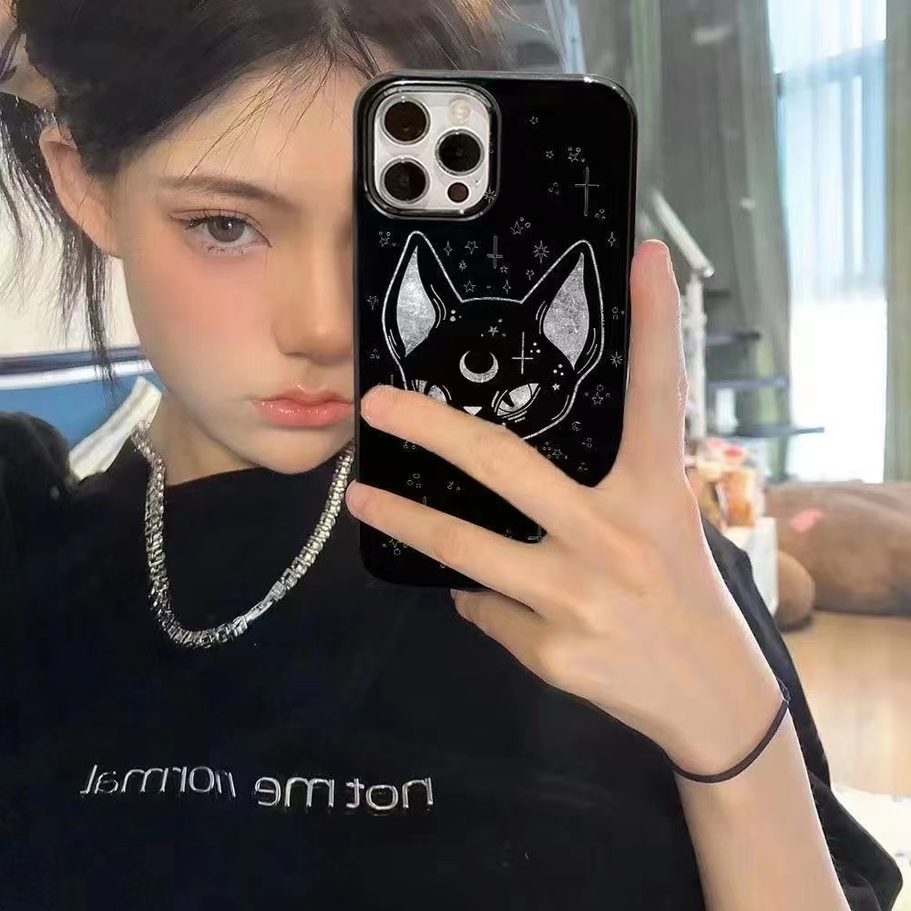 IPHONE Ins Luna Kucing Cocok Untuk Iphone14 14pro 14plus 13 13mini 13pro 13prm iPhone12 7Plus 8Plus Xr XS 13 12mini Pro Max Empat Sudut Casing Ponsel Tahan Guncangan