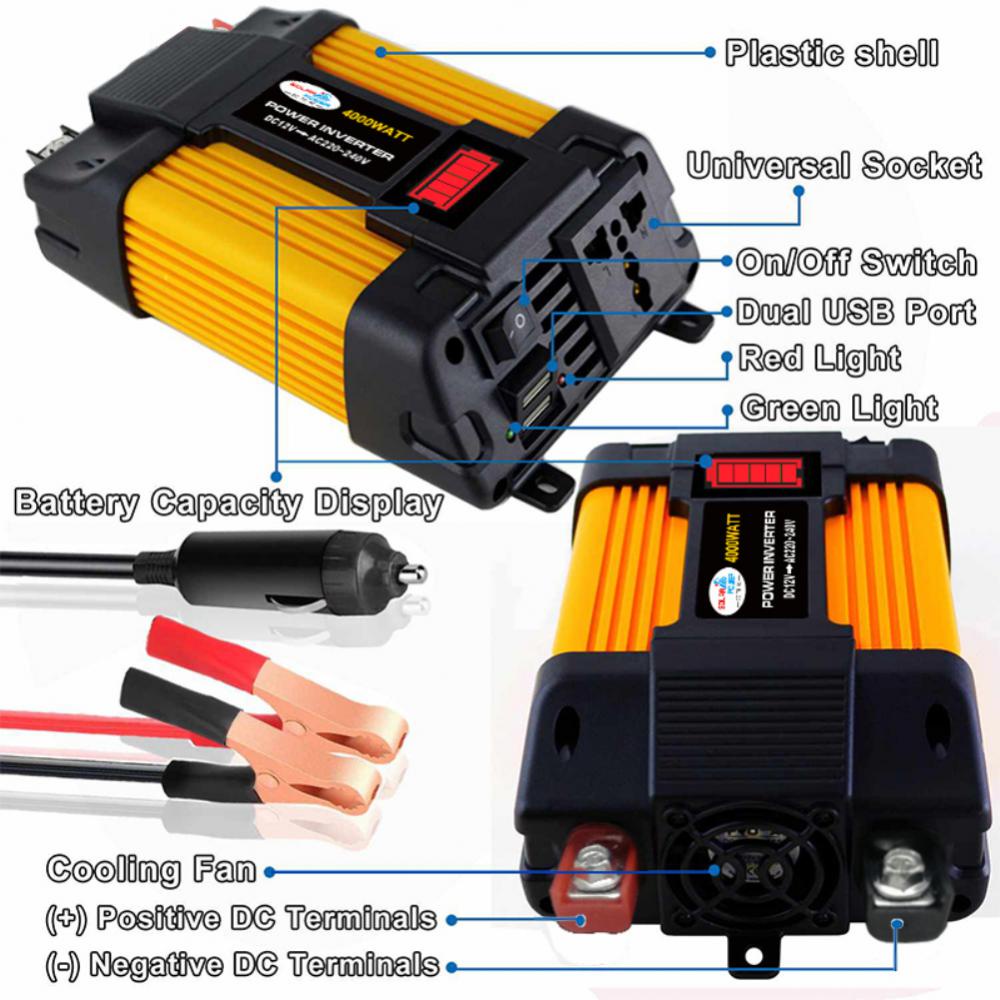 4000W Power Inverter Dc 12v Ac 220v Dual Usb Dengan Display Led Untuk Mobil Inverter Tenaga Surya