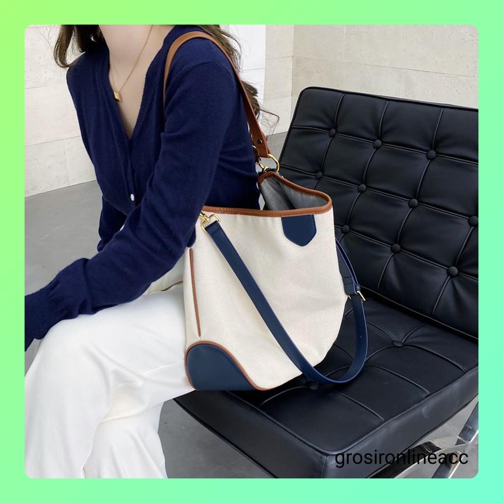 NEW Tas Kulit Wanita Selempang FT59 biru list cream cantik 32 x 12x 26 cm