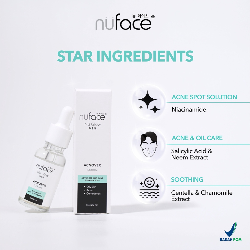 Nuface Nu Glow Men Serum / Bright Up Serum For Men / Acnover Serum for Men / Serum Wajah Pria