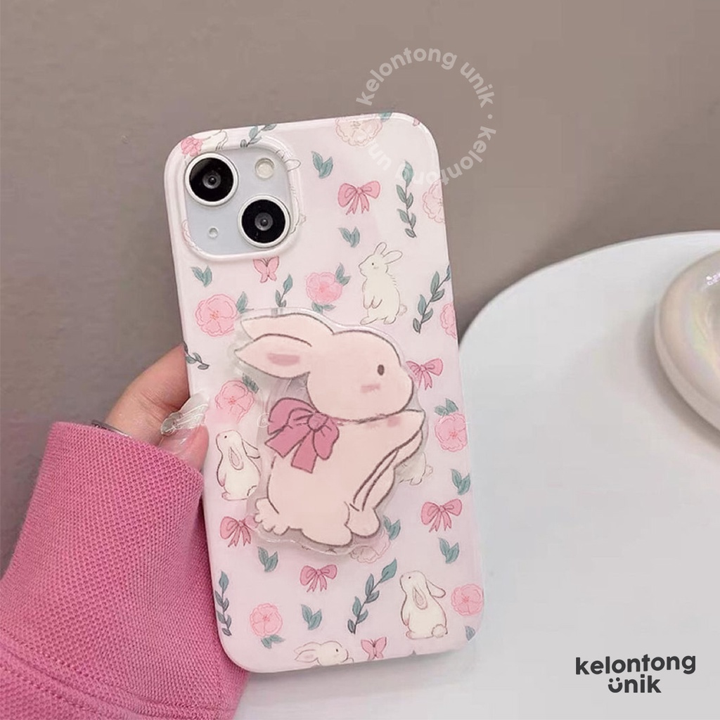 For iPhone - Bunny Shabby Chic Glossy Soft Case with Griptok