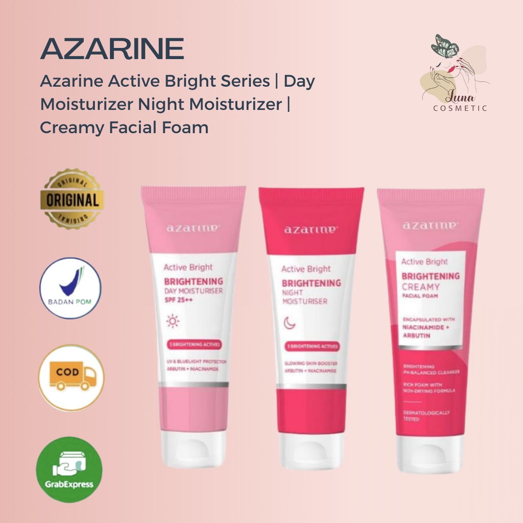 [NEW] Azarine Active Bright Series | Brightening Creamy Facial Foam | Day | Night Moisturizer - Azarine