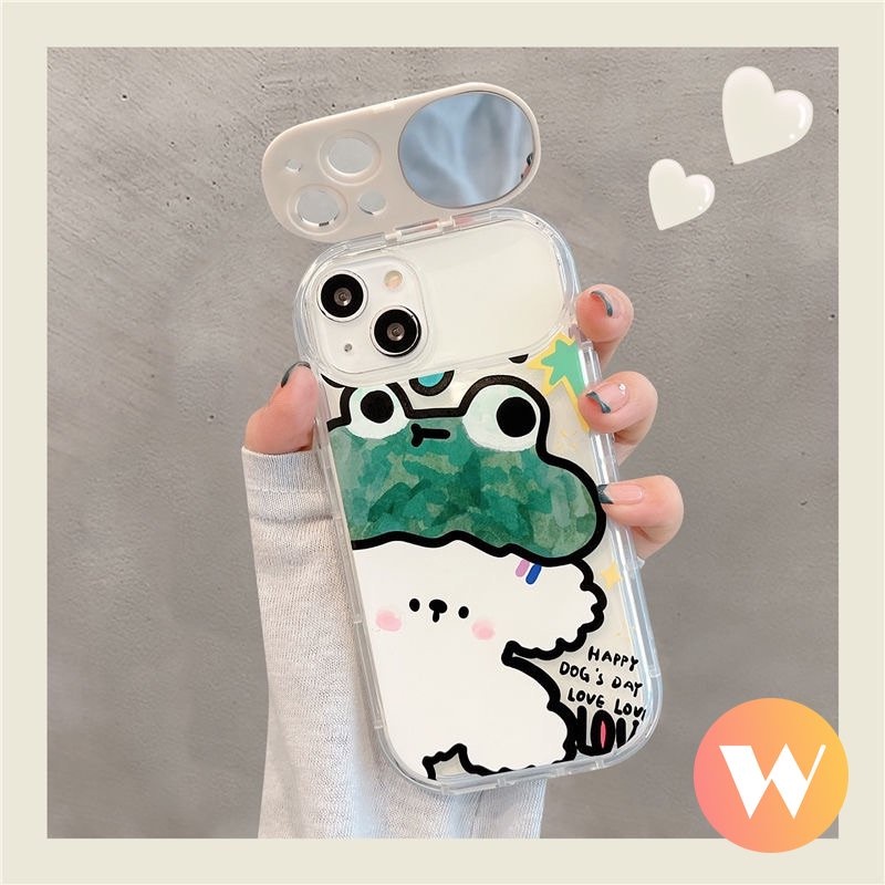 Kelinci Lucu Flip Make Up Mirror Case Kompatibel Untuk IPhone 11 Pro Max 7Plus 87 Plus XR X 13 11 12 14 Pro Max XS Max SE 2020 Graffiti Kartun Hewan Kodok Anjing Lembut Kembali Cove