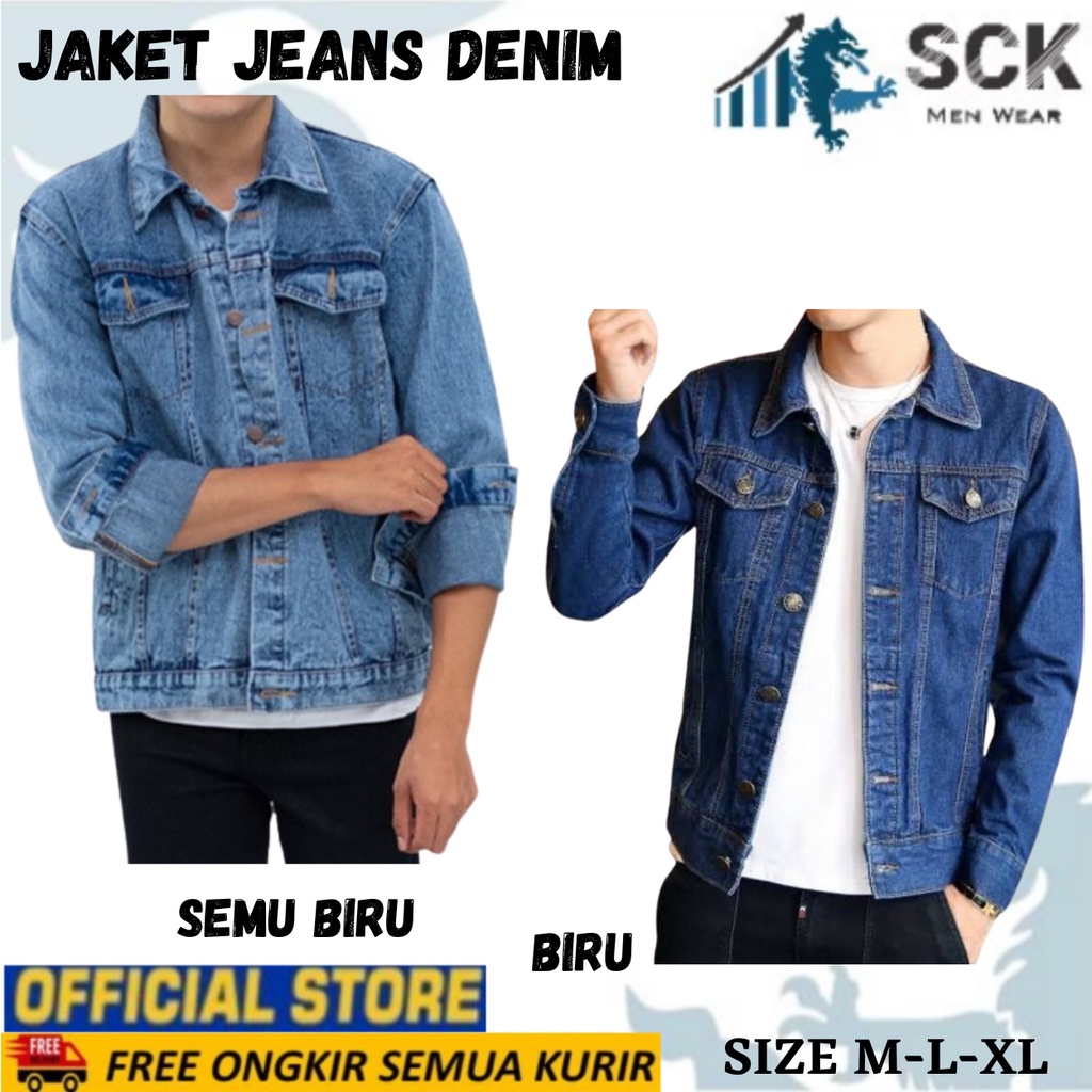 Jaket Jeans ESKRGOTS Pria Wanita JUMBO Standar Denim Warna Biru Hitam ukuran M-XL Reguler / Pakaian Laki Perempuan - sckmenwear GROSIR