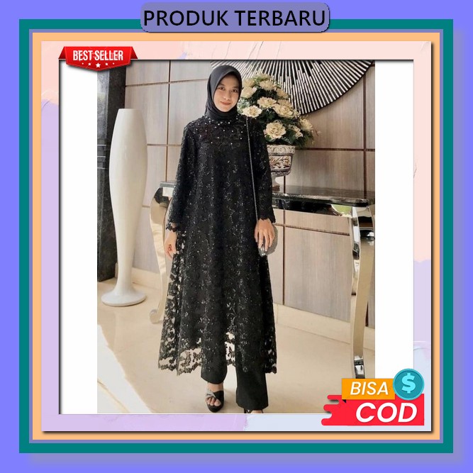 Femes Striped Splice Lace Up Tunik Atasan Baju Muslim Wanita Korean Style Fashion Terlaris [2In1 Set