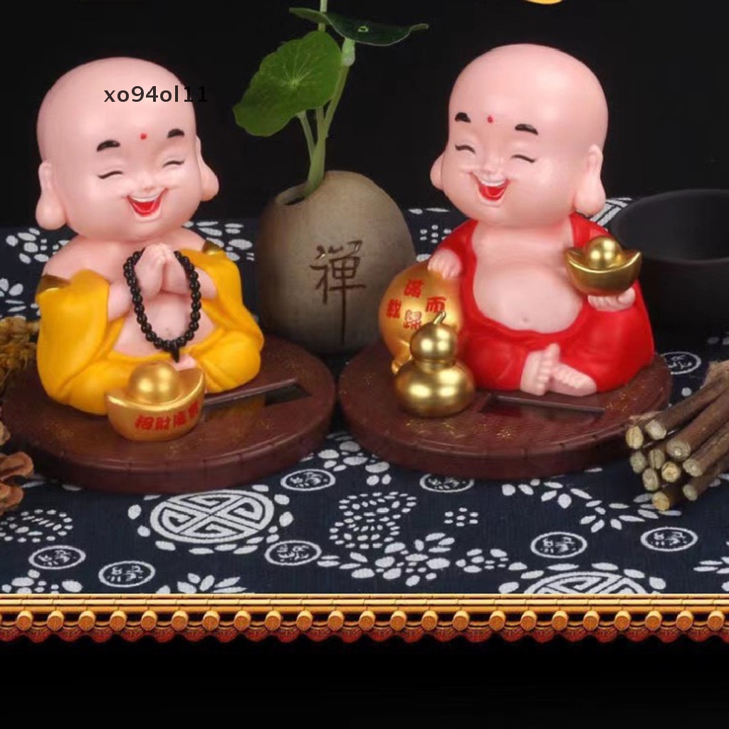 Xo Solar Lucu Nod Budha Kekayaan Maskot Ornamen Dekorasi Kamar Rumah Feng Shui Maitreya Buddha Monk Patung Dekorasi Interior Mobil OL