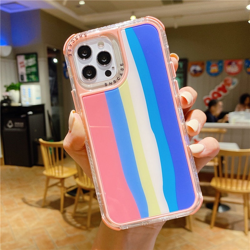 IPHONE Casing Ponsel 3-in-1 Dream Kaca Pelangi Sederhana Tahan Guncangan Canggih Untuk Iphone14 13 12 11 Pro Max X XS Max XR 7 8 Plus Anti-Selip Penutup Belakang