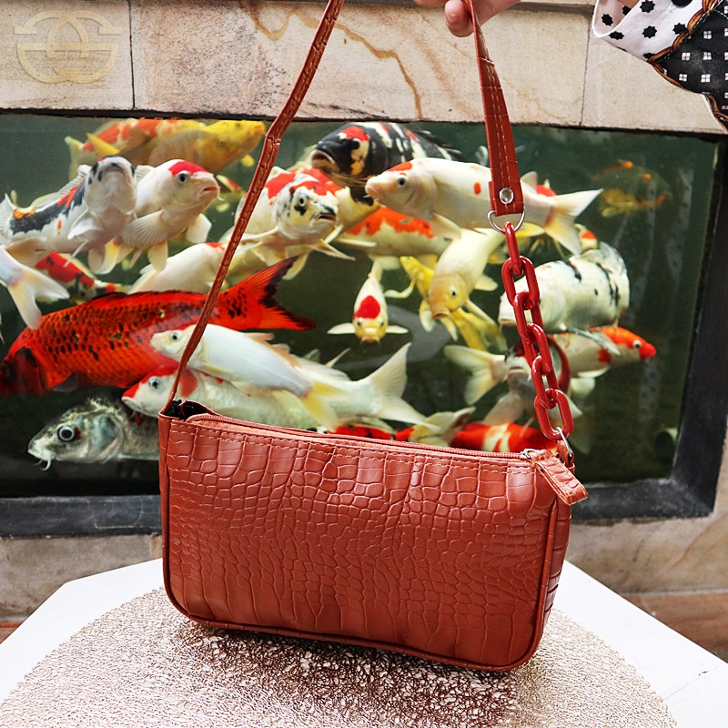 Akaci 01-6636 Fashion Tas Bahu rantai retro kombinasi croco vintage dove THR
