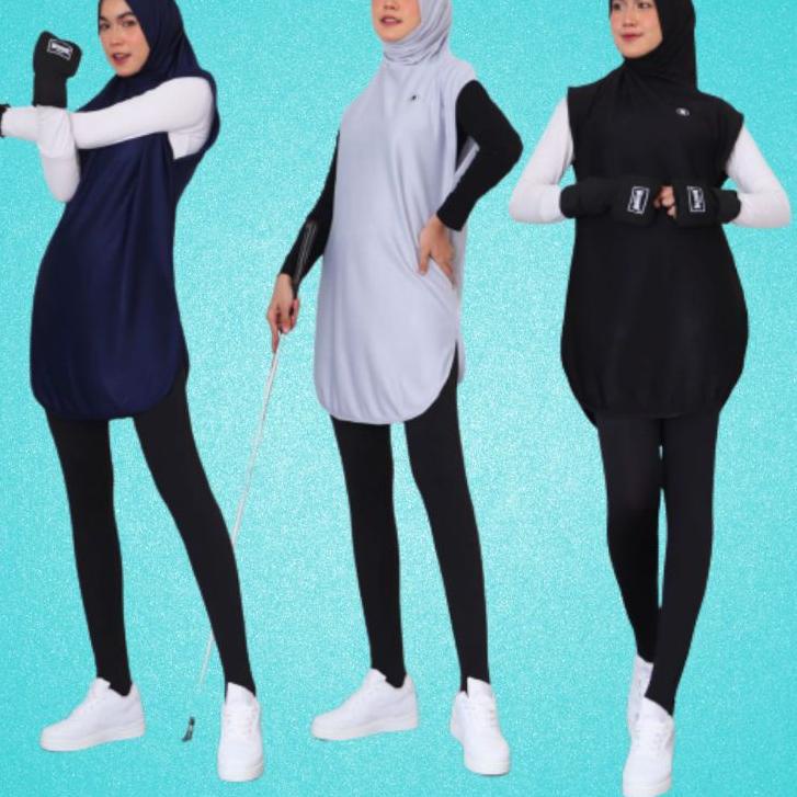 New Outfit Hijab Long Instant Rompi Sport Panjang Olahraga Sepeda Senam Lari Tenis Sporty ✤coeღ