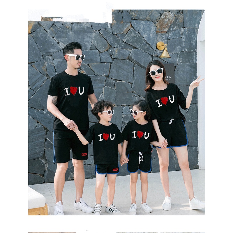 Baju keluarga I LOVE U kapelan suami istri seragam hati family kembar bapak ibu anak laki perempuan 