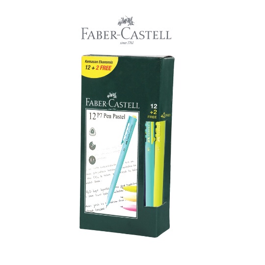 [PER PACK] - Faber-Castell Ballpoint Pen P7 Pastel 0,7 Black Ink 12 Pcs Free 2