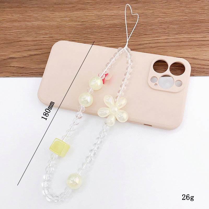 Bunga Akrilik 3D Manik-Manik Bulat Transparan Rantai Anti Hilang Untuk iPhone Android OPPO VIVO Huawei Xiaomi Redmi Samsung Semua Ponsel Earphone Cases