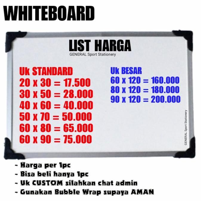 

Whiteboard 60x120 (TEBAL 12mm)