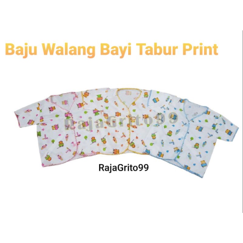 Baju Bayi Pendek Putih Tabur Print Walang isi 1 Lusin / Baju Pendek Bayi Motif Walang Newborn